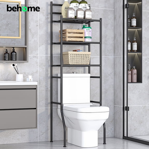 Behome 3-Tier Over The Toilet Storage Shelf, Bathroom Organizer Shelf Over Toilet with 6 Hooks, Freestanding Space Saver Bathroom Storage Shelves