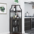 thumbnail image 1 of Estilo rural-style oak gray five-tier bar gabinete para de esquina almacenamiento con adjustable estantes y glass holder in dining room, 1 of 7