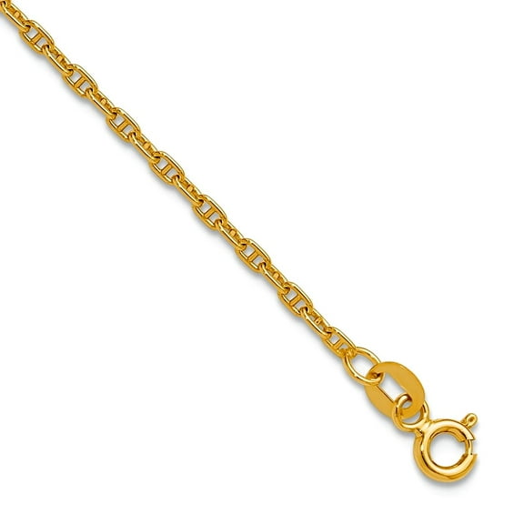 14k Solid Yellow Gold 1.8mm Mariners Link Chain Bracelet 9 Inch Link Bracelet for Women and Men