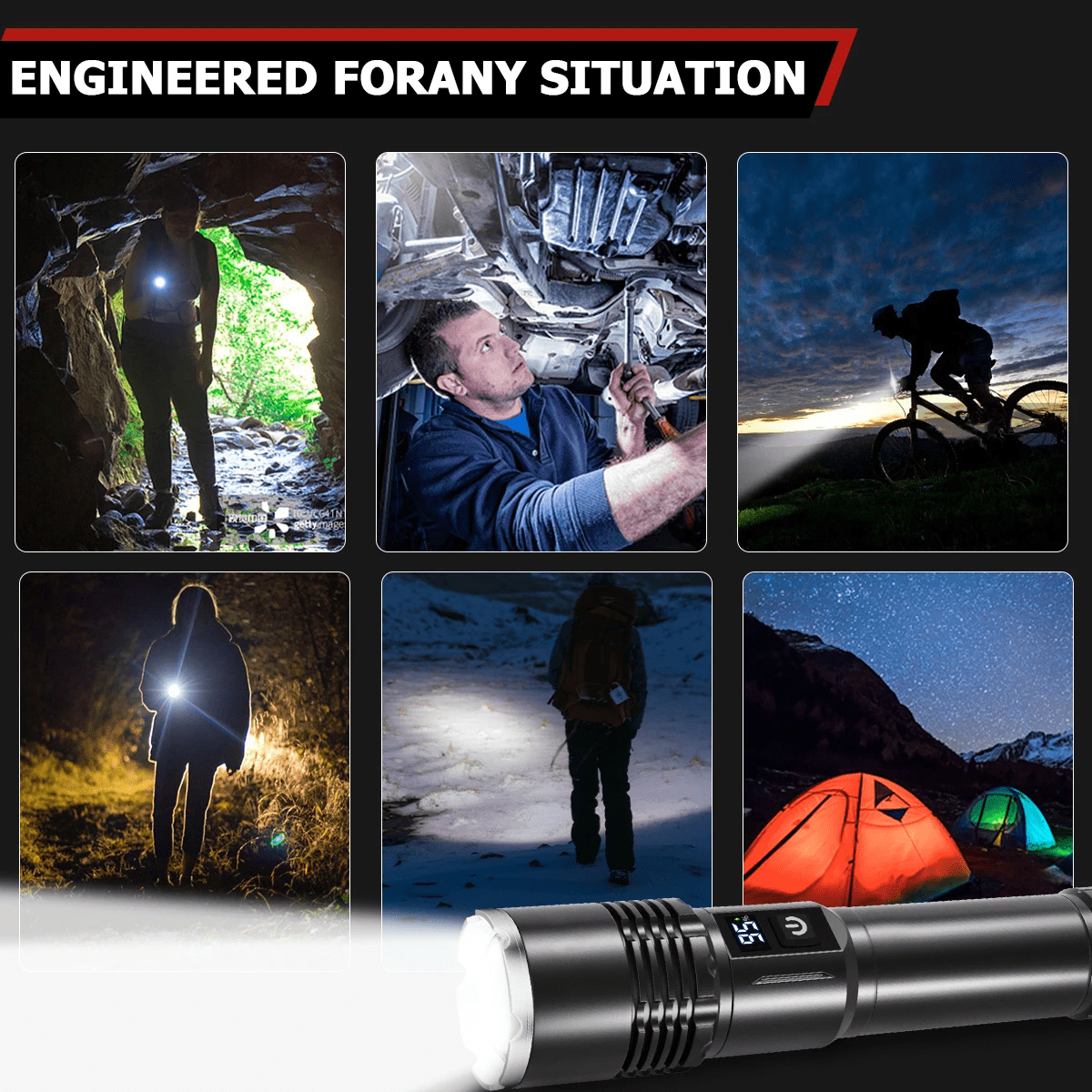 2pack High Lumens USB Rechargeable LED Flashlights, 3 Modes Super Bright Powerful Zooom Handheld Flashlight With 18650 Battery & LCD Power Display For Home/Camping/Hiking