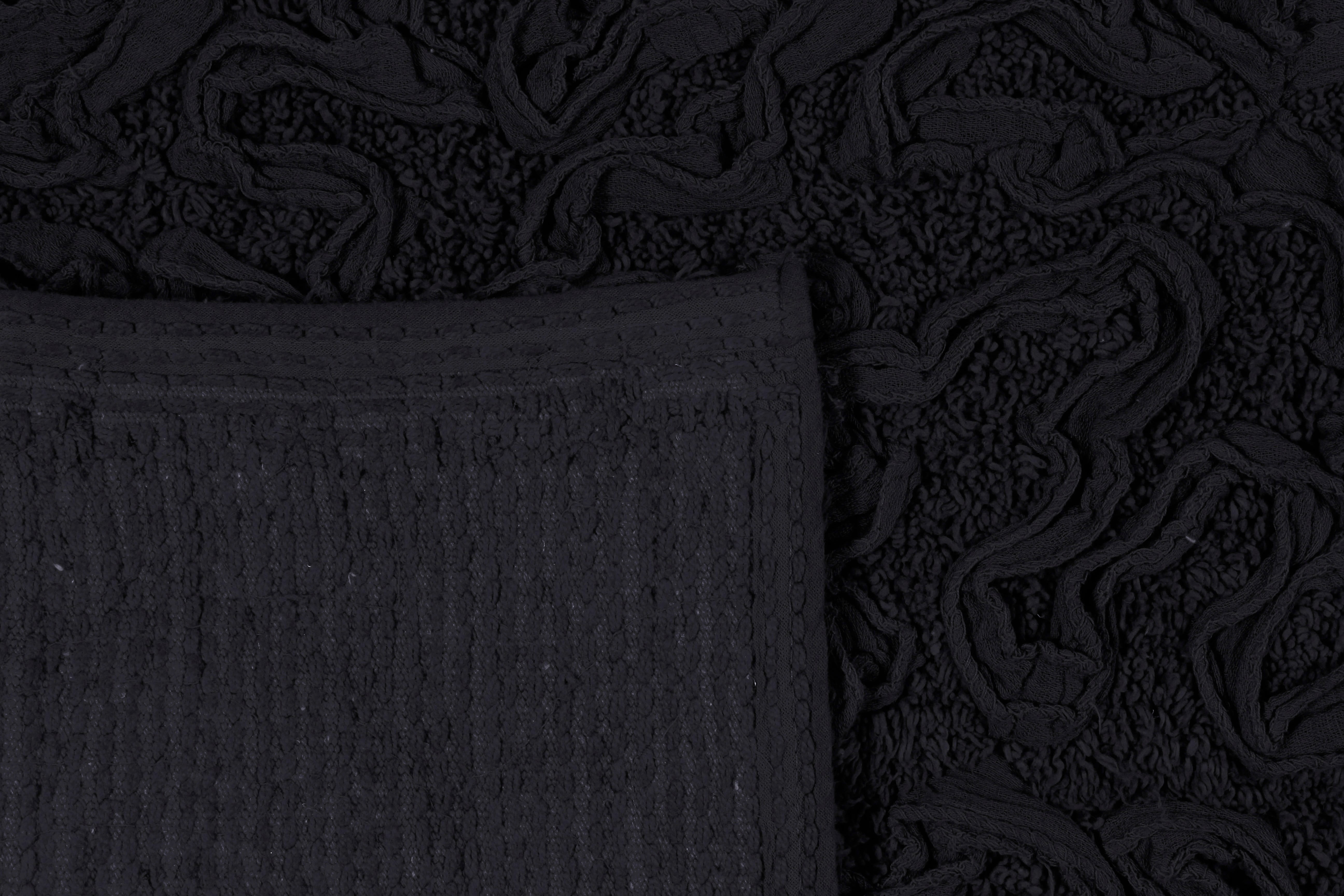Home Weavers Bell Flower Collection 100% Cotton Non-Slip Bathroom Rug Set Machine Washable Bathroom Rug, Bath Rug, Bathroom Rug, Runner, Black Color 4 Piece Bath Rug set