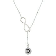 Delight Jewelry Silvertone Capital Letter - D - Pebble Disc - Silver tone Elegant Infinity Lariat Necklace