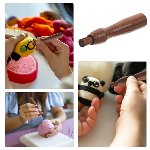 ADDHAT 1Pcs Wooden Handle for Wool Felting Needle DIY Enthusiasts Brown Round