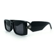 thumbnail image 6 of Womens Luxury Narrow Rectangle Designer Plastic Thick Arm Sunglasses Black Silver - Black, 6 of 8