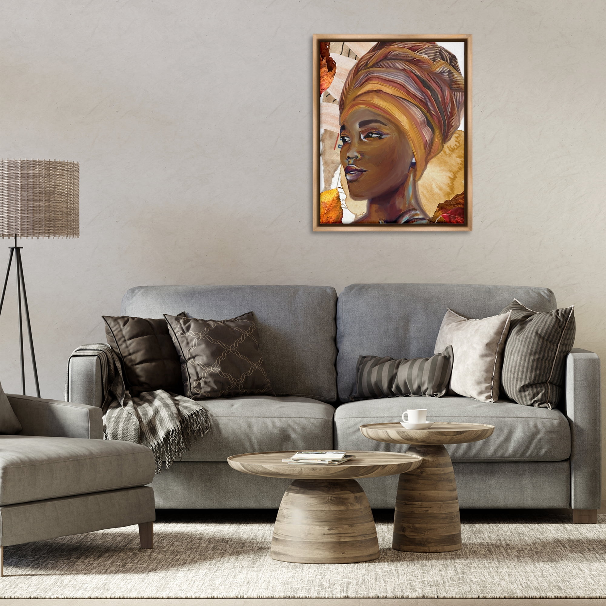 Stupell Industries Natural Tone Woman Portrait People Painting Brown Floater Framed Canvas Art Print Wall Art, 25 x 31