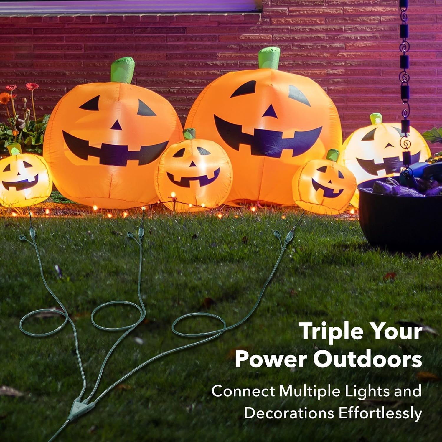 BN-LINK Outdoor Extension Cord 1 to 3 Splitter, 25 ft Power Cord, Multi Grounded Outlets, 16/3 SJTW Weatherproof for Lighting, Landscaping & Holiday Decorations, ETL Listed