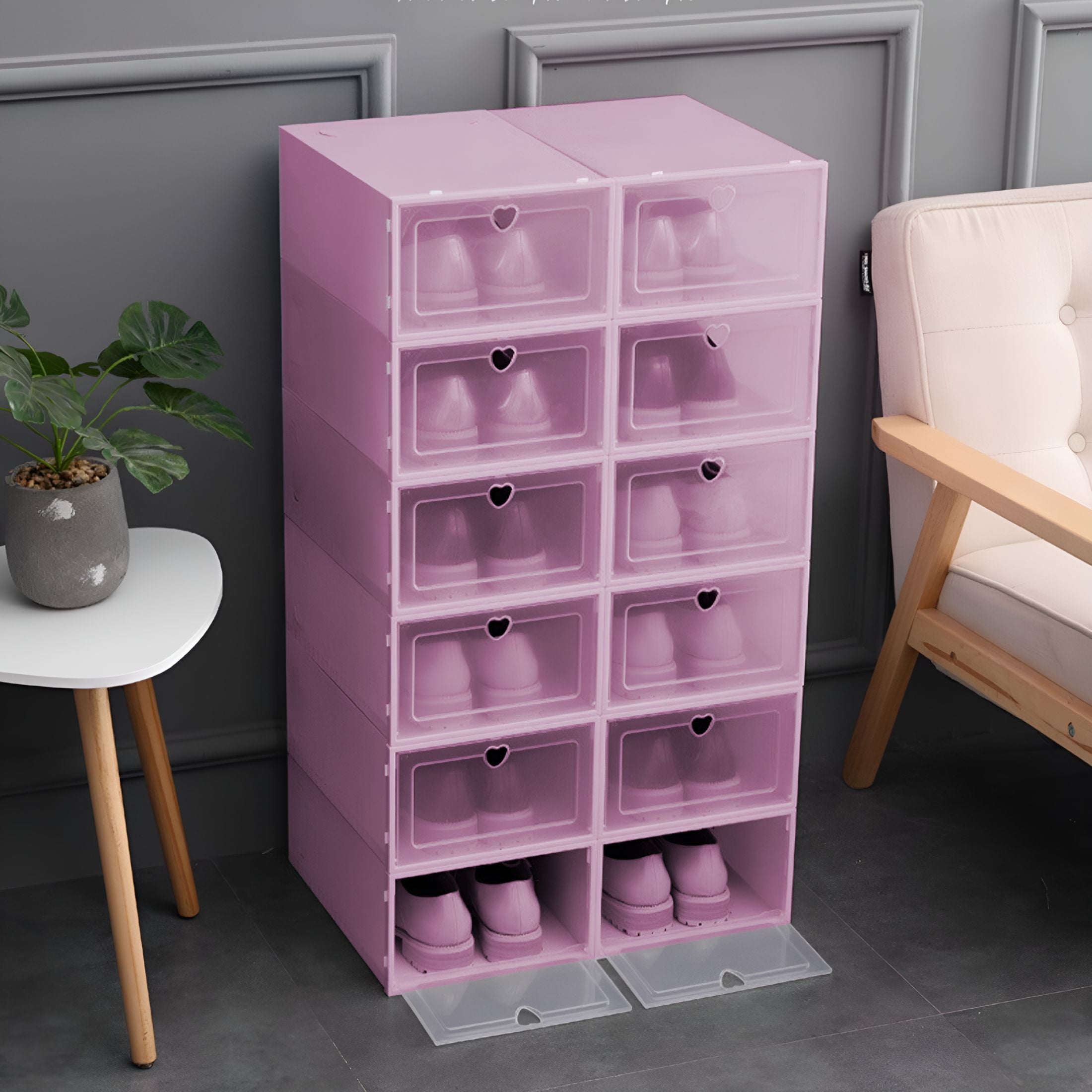 Kicks & Co XL Shoe Storage Clear Plastic Stackable Shoe Box with