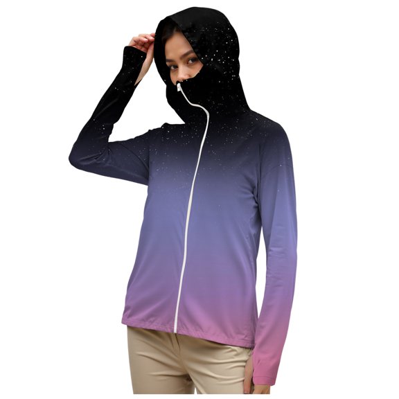GEWSEY Women's UPF 50 Sun Protection Hoodie Jacket Lightweight Long Sleeve Sun Shirt for Women with Pocket Mask Hiking Outdoor (Purple, XL)