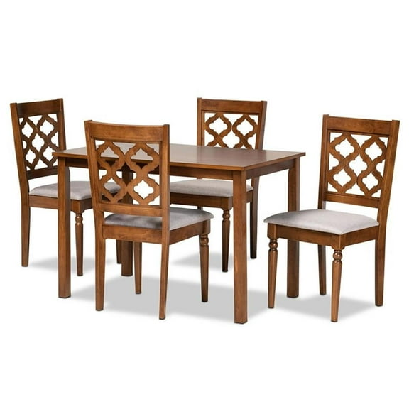Bowery Hill Grey Fabric Upholstered and Brown Finished Wood 5-Piece Dining Set