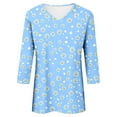 thumbnail image 5 of Jjayotai V Neck Floral Tops for Women, 3/4 Sleeve Shirts for Women, Womens Graphic T Shirts, Casual Dressy Summer Tees, Fashion Loose Trendy Blouses Light Blue^ S, 5 of 5