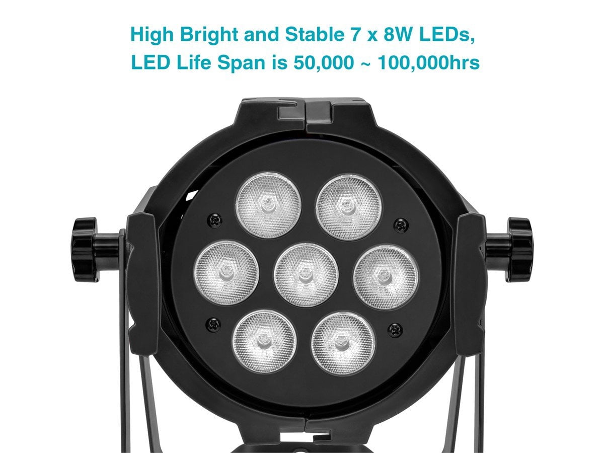 Monoprice PAR-575 Stage Light (RGBW) | Bright,  8 watt, x 7 LED, aluminum shell, built-in programs for dimming and strobe effect - Stage Right Series