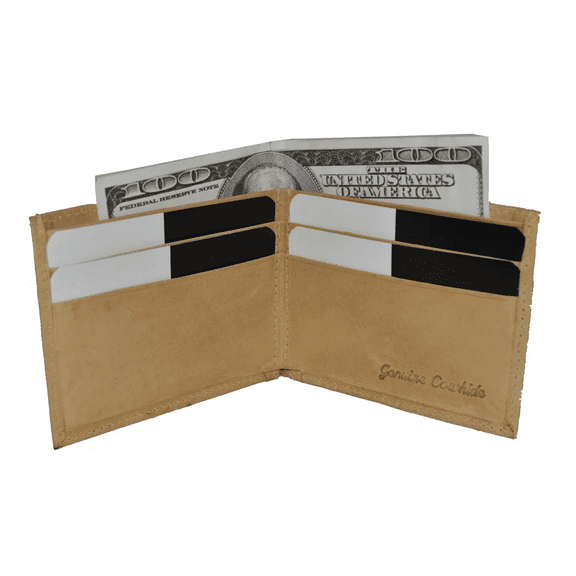 Leatherboss Men's Slimfold Wallet RFID Safe Bifold Genuine Leather ID Window