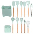 thumbnail image 4 of 13pcs Silicone Kitchenware Wooden Handle Stick Free Spatula Spoon Cooking Utensils Set with Holder for HomeLight Green, 4 of 5