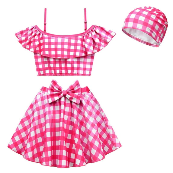 Girls' 2Pcs Swimsuits Bikini Bathing Suit Plaid Beach Swimwear