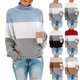 thumbnail image 2 of Suéter de otoño e invierno para mujer, suéter de cuello alto a juego de color de línea gruesa, 2 of 5