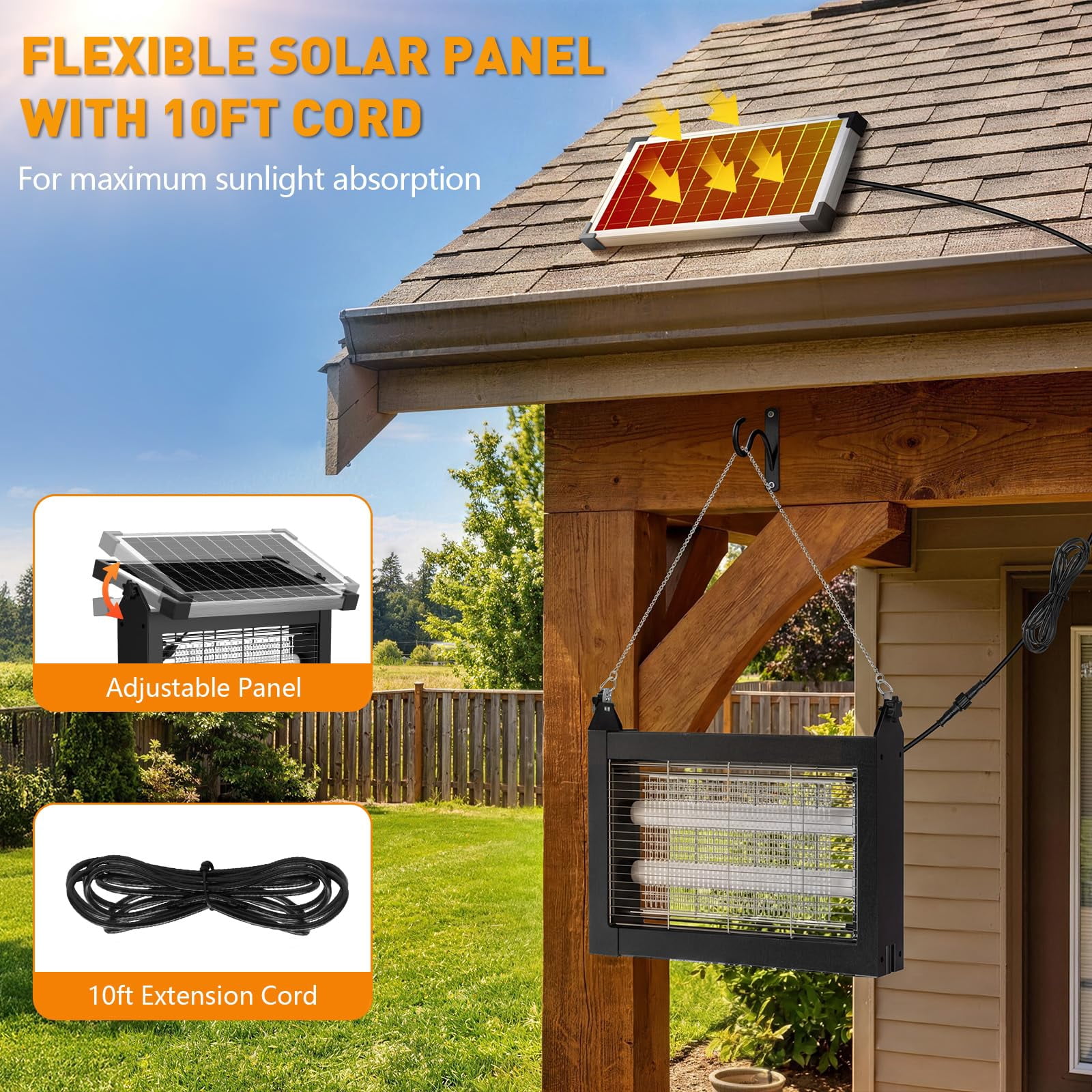 Solar Zapper Outdoor  4500v Mosquito For & Indoor 1/2 Acre Coverage Cordless Rechargeable Electric Fly Ipx5 Waterproof Traps Backyard Patio Camping