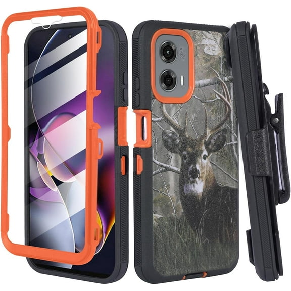 Designed for Motorola Moto G 5G 2024 Case with Belt Clip Holster, Built-in Screen, Anti-Drop, Shockproof, with Kickstand, Heavy Duty Protection (Deer)
