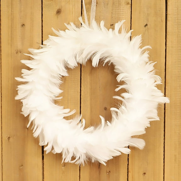 White Feather Easter Wreath with Glowing Ornaments for Wall Hanging Spring Home