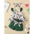 thumbnail image 3 of Arvbitana 3M 6M 9M 12M 18M 24M Infant Baby Girls Shorts Set Fly Sleeve Square Neck Strawberry/Flower Print Vest with Tie-up Shorts and Hairband 3Pcs, 3 of 9