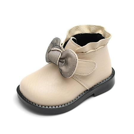 

Xijirk Girl Boots with Heels Winter Girls Boots Low Heel Flat Bottom Non Rhinestone Bowknot Rain Boots Size 2.5-3 Years