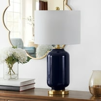 SAFAVIEH Amaia 26 in. Mid-Century Glass Table Lamp, Navy