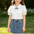 thumbnail image 3 of Odeerbi Camisa de Vestido de Algodón de Las Niñas Flor Bordado de Manga Corta Uniforme de La Escuela Con Bolsillo, 3 of 9