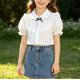 thumbnail image 3 of Odeerbi Camisa de Vestido de Algodón de Las Niñas Flor Bordado de Manga Corta Uniforme de La Escuela Con Bolsillo, 3 of 9