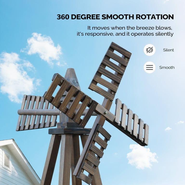 Ktaxon 7ft Large Carbonized Wooden Windmill, 2-Tier Cross Lattice