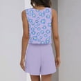 thumbnail image 4 of WTOBBY Women's Summer Floral Print Two Piece Outfit Sleeveless Square Neck Cropped Top and High Waist Shorts Set with Pockets Bodysuit Style for Casual Fashion ,Light Purple L, 4 of 5