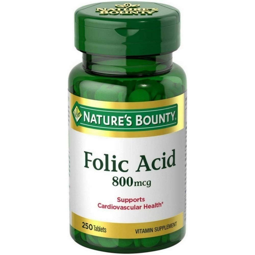 Nature's Bounty Folic Acid 800 mcg Tablets Maximum Strength 250 ea ...