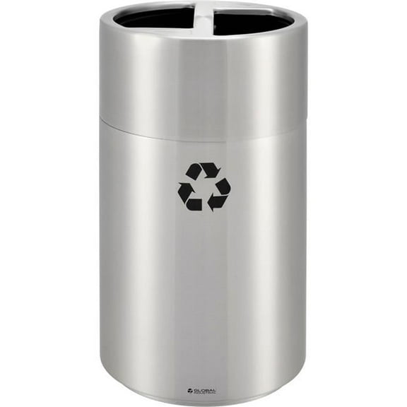 Global Industrial 641602 Round Multi-Stream Recycling Can - 31 gal, Total Satin Aluminum