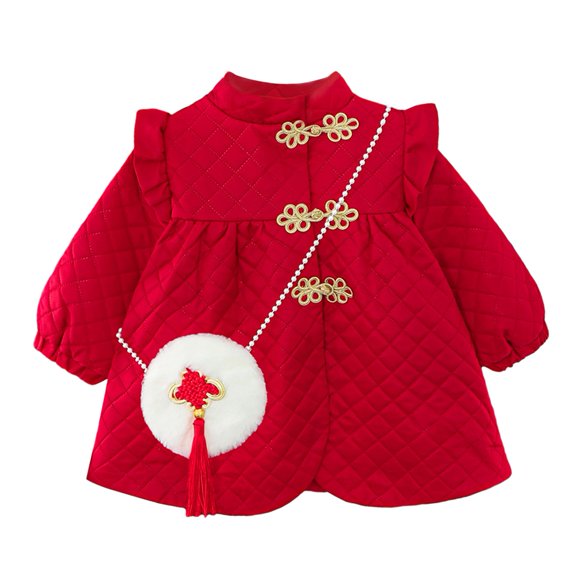 GYRATEDREAM Infant Toddler Girls Qipao Dress Baby Velvet Lining Long Sleeve Traditional Cheongsam Dress with Chinese Knot New Year for 8 Months-5 Years