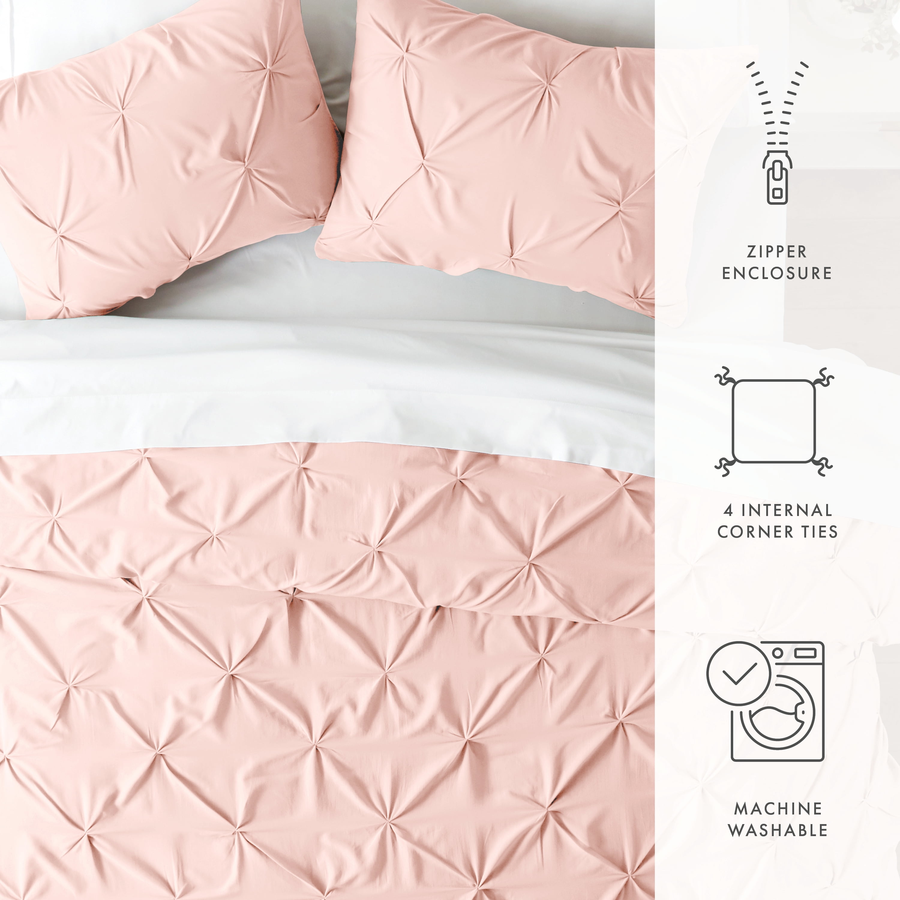 Noble Linens Blush Pinch Pleat 3-Piece Duvet Cover Set, Full/Queen