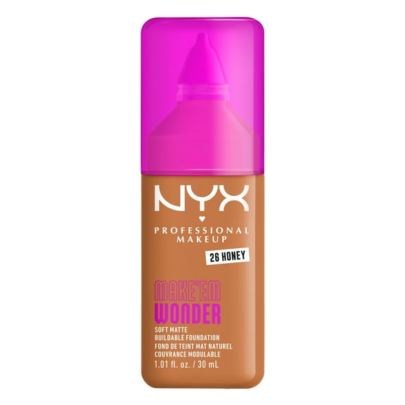 NYX Professional Makeup Make 'EM Wonder, 24H Soft Matte Foundation Makeup, HONEY 26