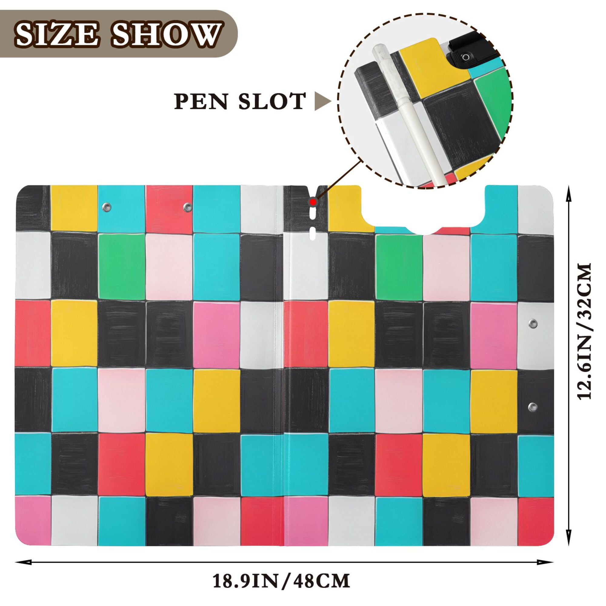 FORMRS A4 Clipboard Folder with Pen Holder Horizontal Foldable School Office Binder, Blue Checkered Pattern