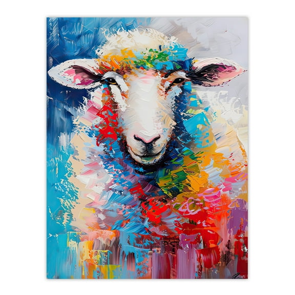 Colourful Sheep Fun Animal Portrait Oil Painting Living Room Large Wall Art Poster Print Thick Paper 18X24 Inch