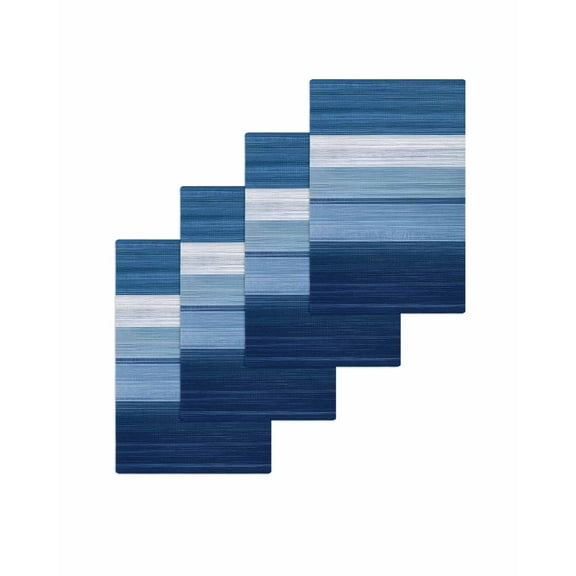 Dark Blue Ombre Stripes Kitchen Dish Towels for Drying Dishes Set of 4, Chic Vintage Simple Abstract Art Waffle Weave Microfiber Terry Hand Tea Bathroom Towels Quick Dry & Absorbent Towel 15.7x23.6