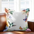 thumbnail image 2 of Spring Flowers Bird Throw Pillow Cover Hummingbird Butterfly Cotton Linen Cushion Cover Throw Pillow Case with Invisible Zipper for Couch Sofa Bed Chair Car 24x24 Inch, 2 of 9