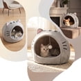 thumbnail image 3 of Cute Cat Ear 2-in-1 Pet Bed Cave, Semi-Enclosed Cat Tent Bed with Hanging Ball, Warm Cozy Kitten House for All Seasons, Foldable Convertible Pet Nest for Cats Small Dogs Puppies, 3 of 7