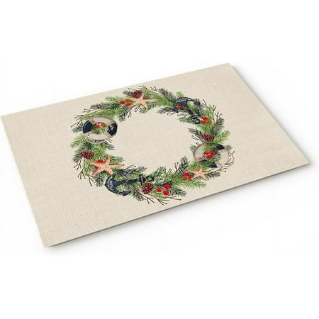 

Summer Ocean Indoor Door Mat Floor Mat Anti-Skid Inside Door Rugs Doormat for Kitchen Bathroom Patio High Traffic Areas Rustic Starfish Anchor Pine Cones Wreath 20x32 Inch