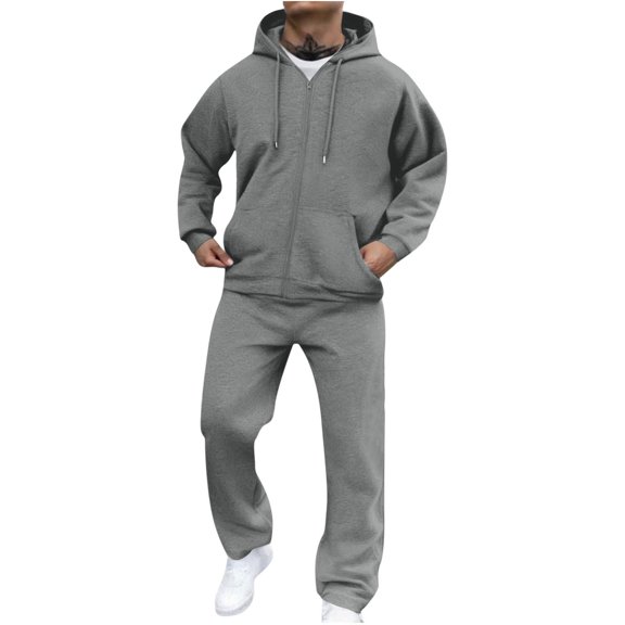 Gytharion Men's 2 Piece Big and Tall Classic Full Zip Sweatsuits Solid Color Long Sleeve Hoodies with Drawstring Elastic Waist Straight Leg Sweatpants Tracksuits Active Jogging Suits