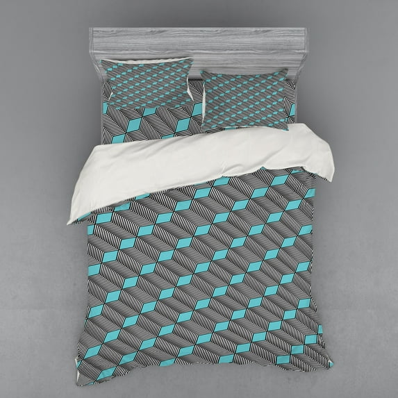 Ambesonne Abstract Bedding Set 4 Pcs, Modern Diagonal Zigzags, Queen, Seafoam Grey