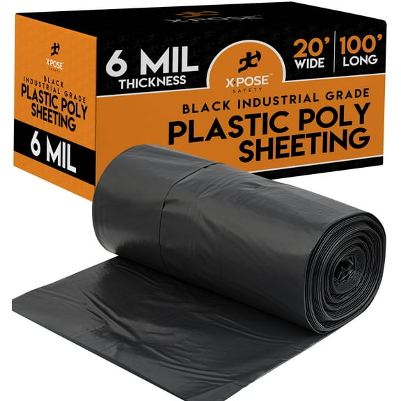Black Poly Sheeting - 20x100 Feet Heavy Duty, 6 Mil Thick Black Plastic Tarp Waterproof Vapor and Dust Protective Equipment Cover - Agricultural, Construction and Industrial Use - by Xpose Safety