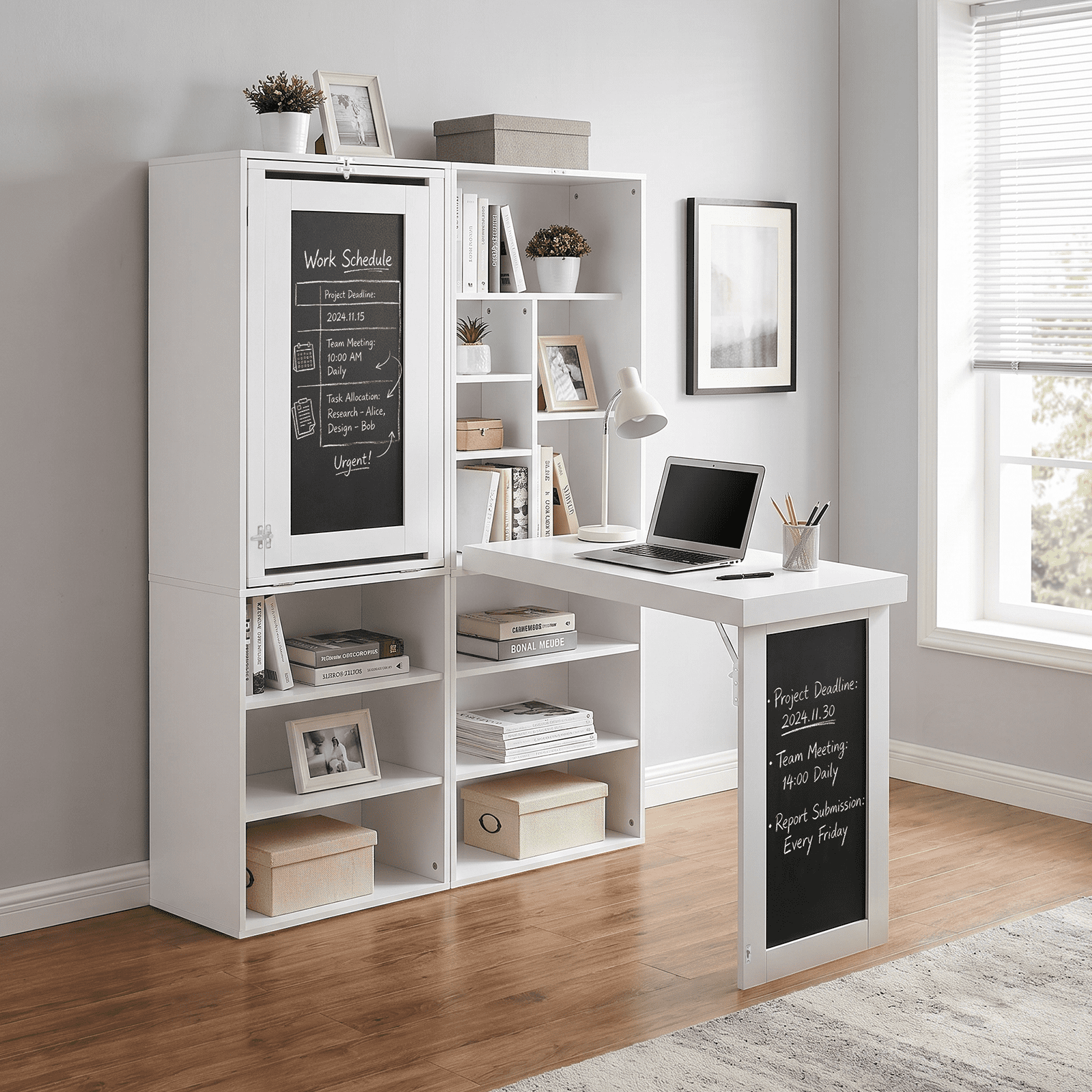 Foldable Wall-Mounted Writing Desk with Chalkboard 6-in-1 Space-Saving for Home Office Study Room