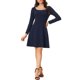 thumbnail image 1 of Vestido elegante de manga larga con cuentas y cintura alta para mujer, cuello redondo, ideal para trabajar, talla XL, azul oscuro, 1 of 6