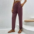 thumbnail image 3 of Ladies Basic Pants Slim Fit Casual Style Elastic Waist Solid Color Sports Outfit, 3 of 7