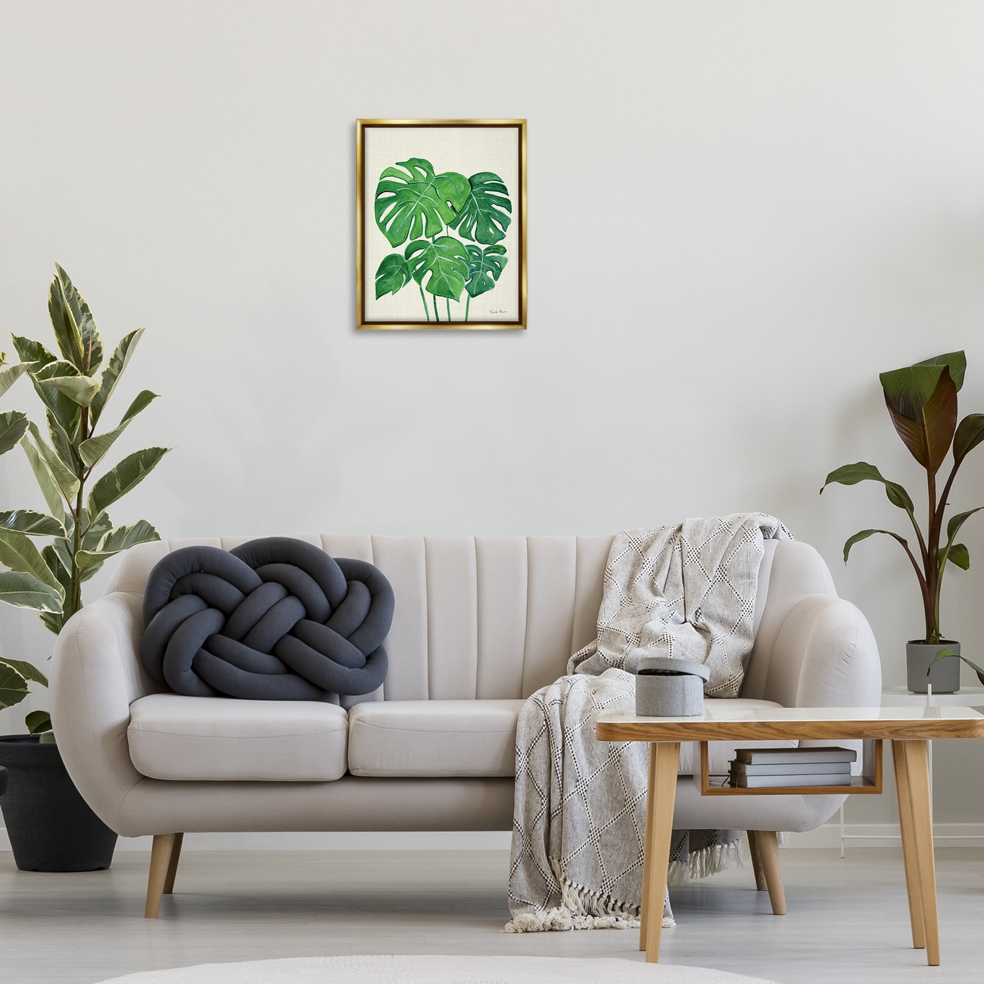 Stupell Industries Green Monstera Bundle Botanical & Floral Painting Gold Floater Framed Art Print Wall Art, 17 x 21