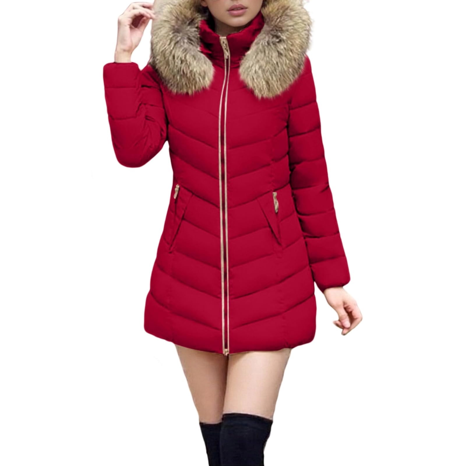 Dvprdro Womens Plus Size Long Winter Quilted Coats Fleece Lined Windproof Warm Hooded Down Jacket Thicken Long Sleeve Puffer Parka with Pockets