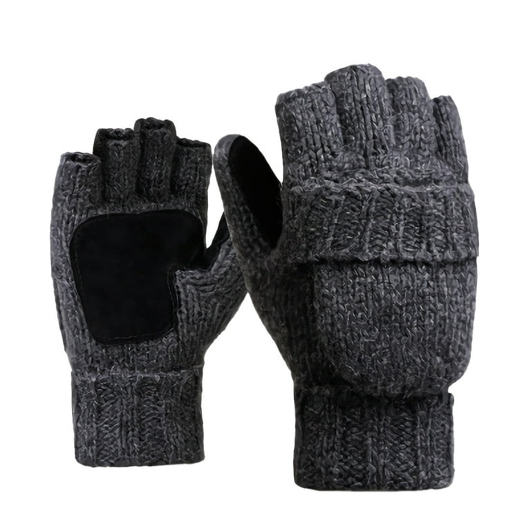 Winter Gloves for Men & Women Fingerless Mittens Wool Gloves Flap Cover  Knitted Convertible Mittens Sport Fishing Gloves 