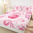 thumbnail image 3 of Homewish Ribbon Bow Tie Twin Sheet Sets,Sweet Apple Twin Fitted Sheet,Pink Bowtie Bowknot Flat Sheet For Girl Teens,Luxury Bedroom Decor,3-Piece, 3 of 7